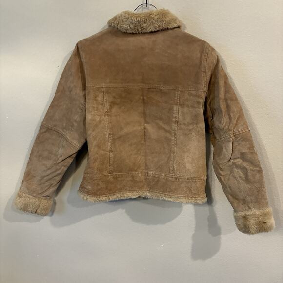 90s Y2K Vintage Penny Lane Coat Womens Large 100% Leather Suede Faux Fur Trim - Picture 2 of 12